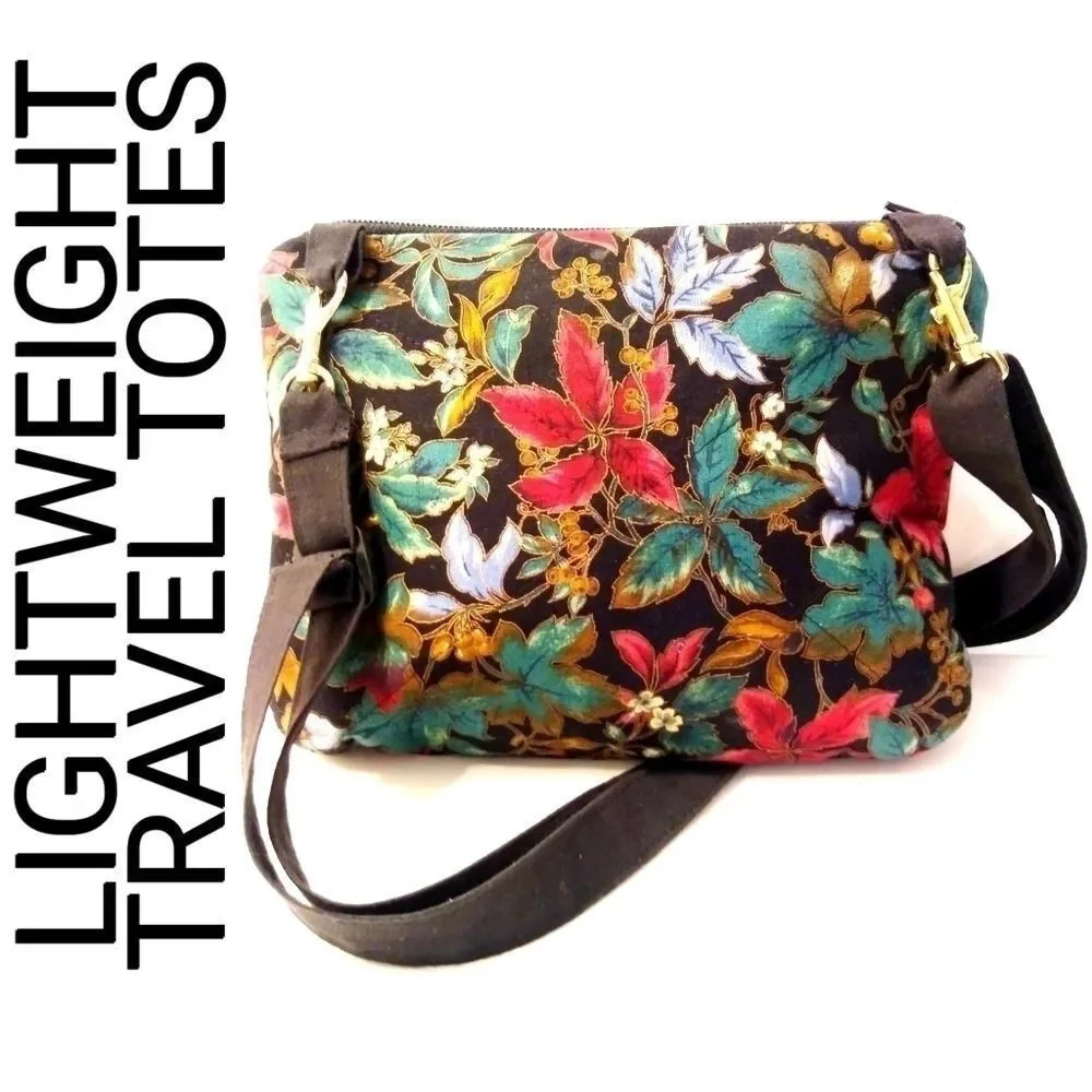 LIGHTWEIGHT TRAVEL TOTES FLORAL PRINT - BLACK